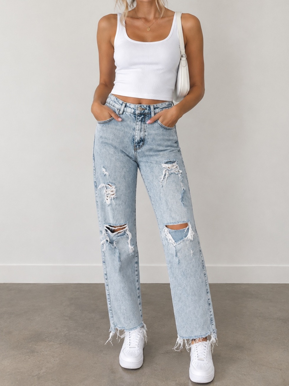 Zara Light Acid Wash Distressed Ripped Mom Jeans Straight Leg High Rise Size 2